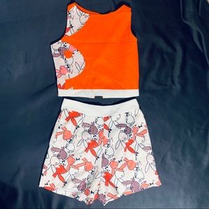 Orange and White Playboy Bunny Shirt & Shorts Set